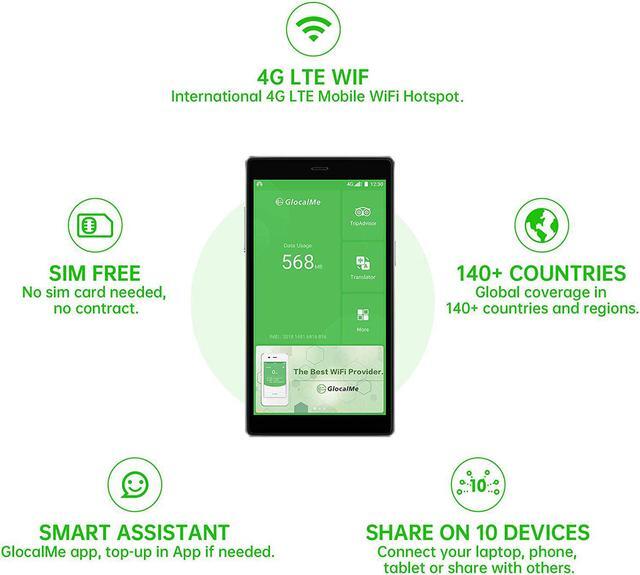 Alt view image 2 of 7 - GlocalMe G4 Pro 4G LTE Mobile Hotspot Router, 5 Touch Screen LCD Display Worldwide WiFi Portable High Speed WiFi Hotspot with US 8GB & Global 1GB Data, SIMFREE, Pocket WiFi (Black)