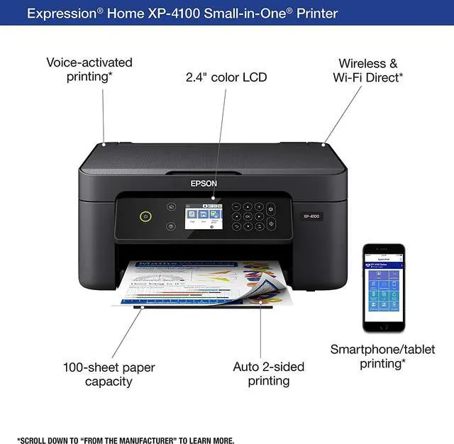 Alt view image 3 of 8 - Epson Expression Home XP-4100 Wireless Color Printer with Scanner and Copier