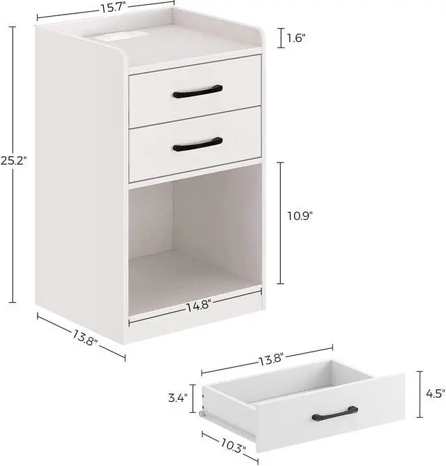 Alt view image 6 of 7 - Nightstand with Charging Station and LED Lights,Modern Design End Side Table with 2 Drawers, Nightstand Storage Cabinet for Bedroom, White