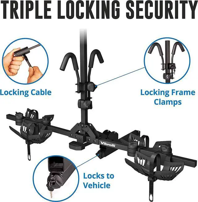 Alt view image 4 of 7 - Electric Bike Hitch Rack - 2 Ebike Rack Fits Fat Tire, Mountain Bike, Standard Bicycles - 65lbs per Bike - Patented Anti-Wobble - Cars & SUV - Tilt Down/Fold Up Platform - Not for RV