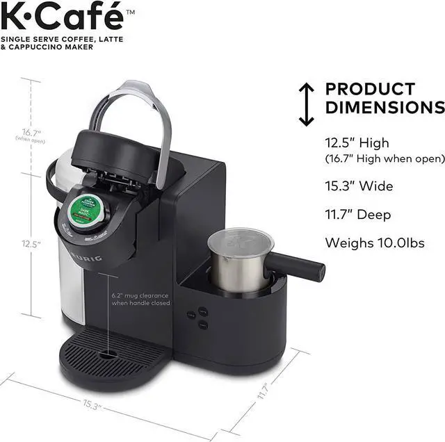 Alt view image 6 of 7 - Keurig K-Cafe Single-Serve K-Cup Coffee Maker, Latte Maker and Cappuccino Maker, Comes with Dishwasher Safe Milk Frother, Coffee Shot Capability, Compatible With all Keurig K-Cup Pods, Dark Charcoal