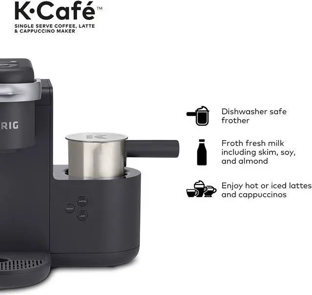 Alt view image 4 of 7 - Keurig K-Cafe Single-Serve K-Cup Coffee Maker, Latte Maker and Cappuccino Maker, Comes with Dishwasher Safe Milk Frother, Coffee Shot Capability, Compatible With all Keurig K-Cup Pods, Dark Charcoal