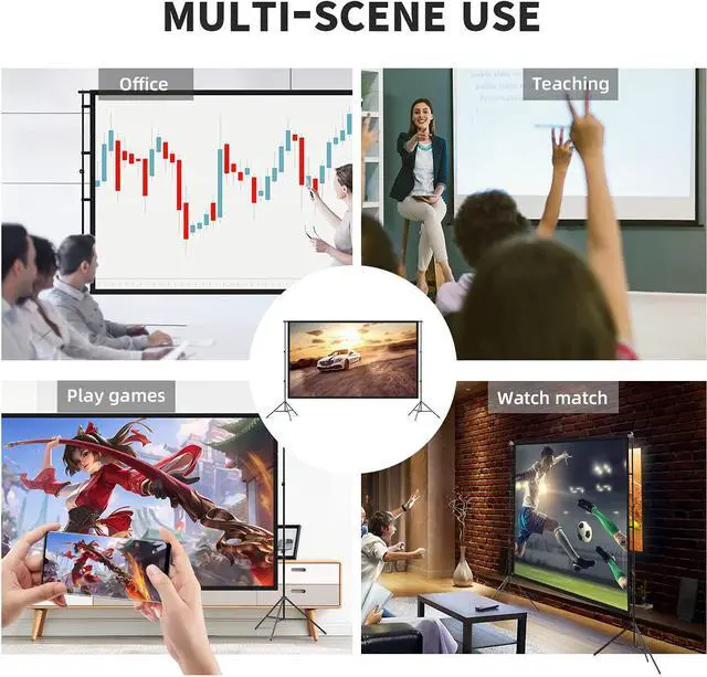 Alt view image 6 of 6 - Projector Screen and Stand, Towond 120 inch Indoor Outdoor Projection Screen, Portable 16:9 4K HD Rear Front Movie Screen Pull Down with Carry Bag Wrinkle-Free Design for Home Theater Backyard Cinema