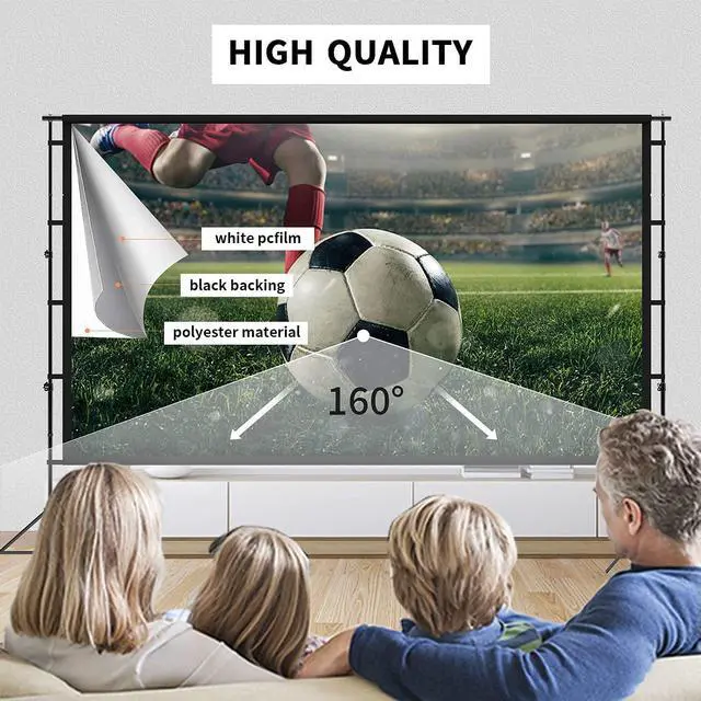 Alt view image 5 of 6 - Projector Screen and Stand, Towond 120 inch Indoor Outdoor Projection Screen, Portable 16:9 4K HD Rear Front Movie Screen Pull Down with Carry Bag Wrinkle-Free Design for Home Theater Backyard Cinema