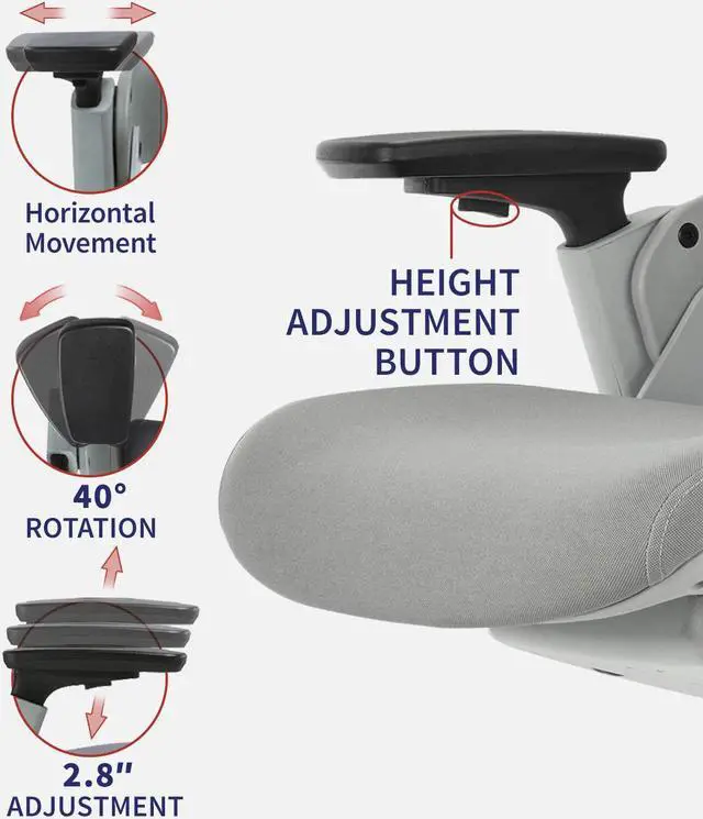 Alt view image 3 of 7 - Ergonomic High Swivel Executive Chair with Adjustable Height Head 3D Arm Rest Lumbar Support and Upholstered Back for Home Office Gray