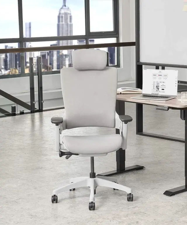 Alt view image 2 of 7 - Ergonomic High Swivel Executive Chair with Adjustable Height Head 3D Arm Rest Lumbar Support and Upholstered Back for Home Office Gray