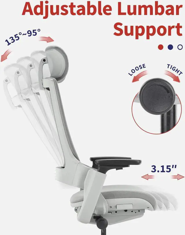 Alt view image 6 of 7 - Ergonomic High Swivel Executive Chair with Adjustable Height Head 3D Arm Rest Lumbar Support and Upholstered Back for Home Office Gray
