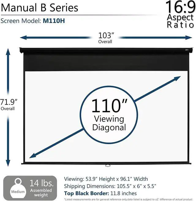 Alt view image 5 of 6 - Elite Screens Manual B 110-INCH Pull Down Projector Screen with Auto-Lock / Slow Retract Mechanism Diag 4K 8K 3D Ultra HDR HD Ready Home Theater Movie