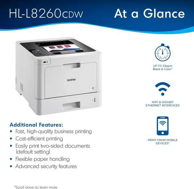 Alt view image 3 of 4 - Brother Business Color Laser Printer, Duplex Printing, Flexible Wireless Networking, Mobile Device Printing, Advanced Security Features - HL-L8260CDW