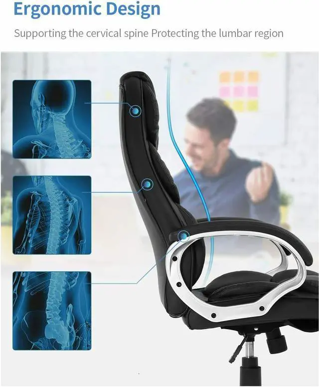 Alt view image 5 of 7 - High Back Leather Office Chair Executive Office Desk Task Computer Chair