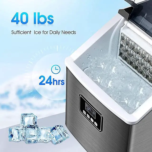 Alt view image 5 of 7 - Ice Maker Machine Countertop,40Lbs/24H Auto Self-Cleaning,24 pcs Ice Cube in 13 Mins,Portable Compact Ice Cube Maker,Stainless Steel,With Ice Scoop & Basket,Perfect for Home/Kitchen/Office/Bar (Black)