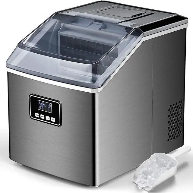 Main image of Ice Maker Machine Countertop,40Lbs/24H Auto Self-Cleaning,24 pcs Ice Cube in 13 Mins,Portable Compact Ice Cube Maker,Stainless Steel,With Ice Scoop & Basket,Perfect for Home/Kitchen/Office/Bar (Black)