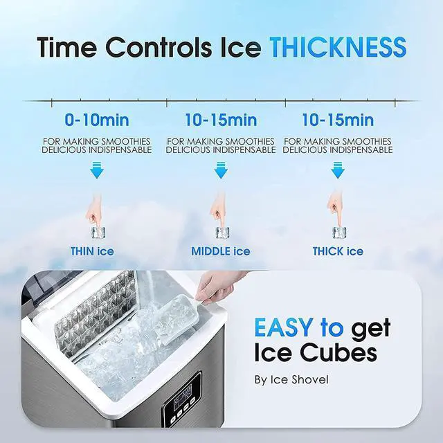 Alt view image 3 of 7 - Ice Maker Machine Countertop,40Lbs/24H Auto Self-Cleaning,24 pcs Ice Cube in 13 Mins,Portable Compact Ice Cube Maker,Stainless Steel,With Ice Scoop & Basket,Perfect for Home/Kitchen/Office/Bar (Black)