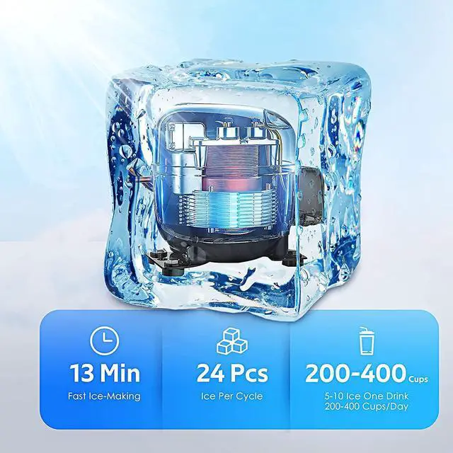 Alt view image 7 of 7 - Ice Maker Machine Countertop,40Lbs/24H Auto Self-Cleaning,24 pcs Ice Cube in 13 Mins,Portable Compact Ice Cube Maker,Stainless Steel,With Ice Scoop & Basket,Perfect for Home/Kitchen/Office/Bar (Black)