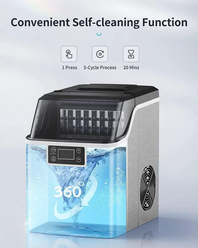 Alt view image 5 of 7 - Portable Ice Maker Countertop, 44lbs Per Day, 24 Cubes Ready in 13 Mins, 2 Ways to Add Water, Self-Cleaning Ice Maker with Ice Bags/Ice Scoop/Ice Basket for Home Office Bar Party, Silver