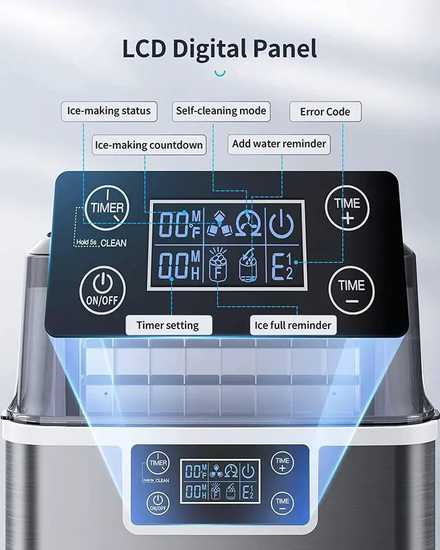 Alt view image 6 of 7 - Portable Ice Maker Countertop, 44lbs Per Day, 24 Cubes Ready in 13 Mins, 2 Ways to Add Water, Self-Cleaning Ice Maker with Ice Bags/Ice Scoop/Ice Basket for Home Office Bar Party, Silver