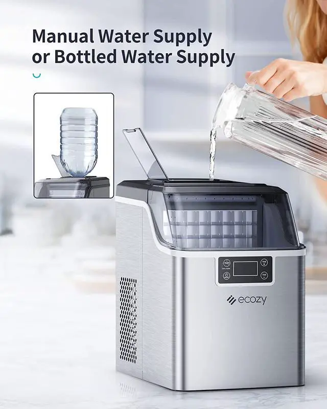 Alt view image 4 of 7 - Portable Ice Maker Countertop, 44lbs Per Day, 24 Cubes Ready in 13 Mins, 2 Ways to Add Water, Self-Cleaning Ice Maker with Ice Bags/Ice Scoop/Ice Basket for Home Office Bar Party, Silver