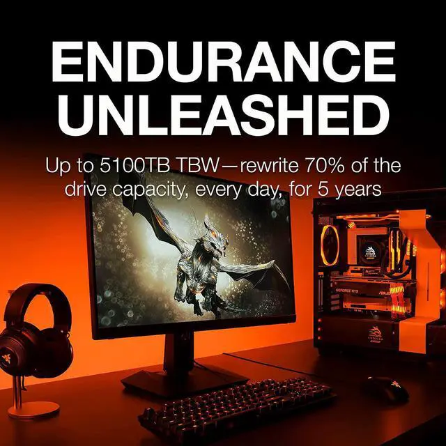 Alt view image 7 of 12 - Seagate FireCuda 530 4TB Internal Solid State Drive - M.2 PCIe Gen4 ×4 NVMe 1.4, PS5 Internal SSD, speeds up to 7300MB/s, 3D TLC NAND, 5100 TBW, 1.8M MTBF, Heatsink, Rescue Services