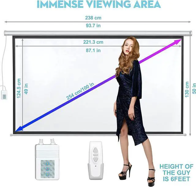 Alt view image 4 of 7 - Motorized Projector Screen - 16:9 4K 3D HD 100 inch Electric Projector Screen Pull Down with Wireless Remote Control, Wall/Ceiling Mounted Video Projection Screens for Indoor & Outdoor