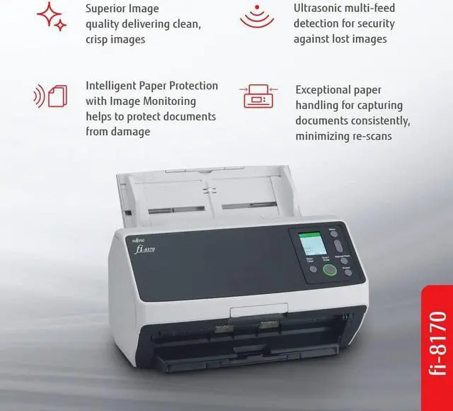 Alt view image 2 of 5 - Fujitsu Professional High Speed Large Format ADF/Manual Color Duplex Document Scanner FI8170 Up to 70 double sided- Network Enabled