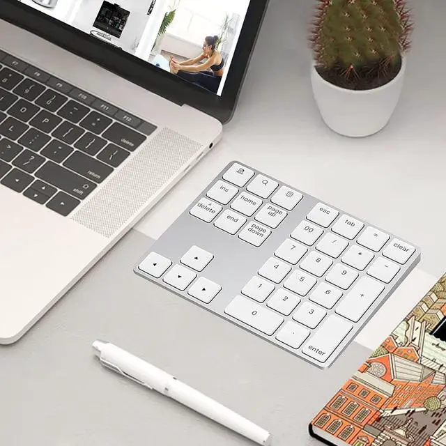 Alt view image 2 of 5 - Bluetooth Number Pad Aluminum Rechargeable Wireless Numeric Keypad Slim 34-Keys External Numpad Keyboard Data Entry for Laptop, MacBook, MacBook Air/Pro, iMac, Windows, Surface Pro - Silver