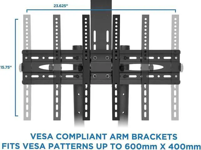 Alt view image 5 of 7 - TV Cart Mobile TV Stand Wheeled Height Adjustable Flat Screen Television Floor Stands with Rolling Casters and Shelf, VESA Compatible TV Mount Bracket Fits Displays 37 to 70 Inch, 110 Lbs