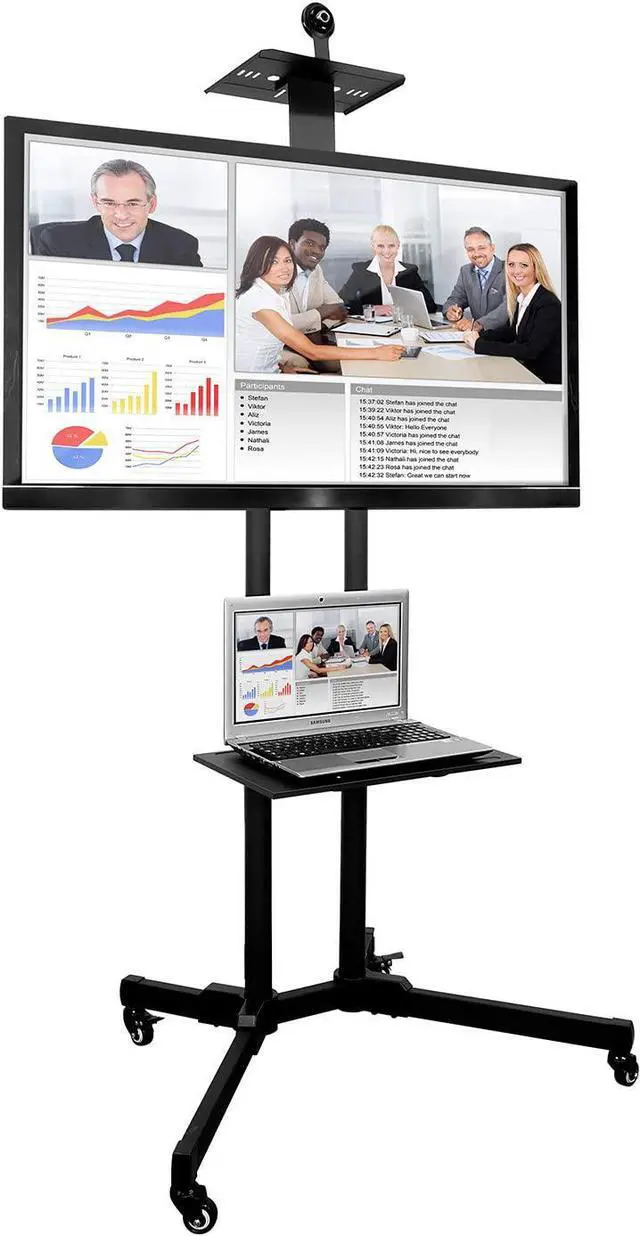 Main image of TV Cart Mobile TV Stand Wheeled Height Adjustable Flat Screen Television Floor Stands with Rolling Casters and Shelf, VESA Compatible TV Mount Bracket Fits Displays 37 to 70 Inch, 110 Lbs