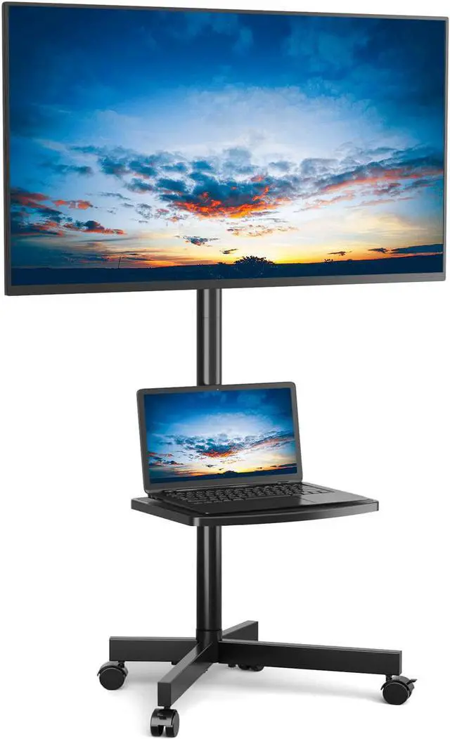 Main image of Mobile TV Cart for 23-60 Inch LCD LED Flat Panel Curved Screen TVs up to 88 lbs, Height Adjustable Shelf Rolling Floor Stand with Wheels as a Movable Portable TV Stand, Max VESA 400x400mm