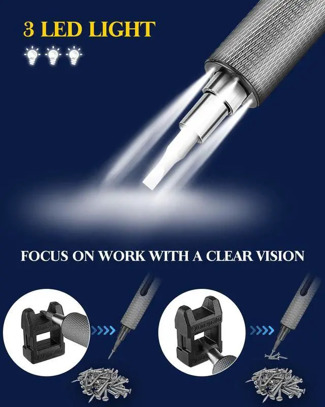 Alt view image 5 of 7 - Mini Electric Precision Screwdriver Cordless, Anti-Slip Rechargeable Power Screwdrivers Set, with 55 Precision Bits, 3 LED Light, Magnetic Pad, Repair Tool Set for Phone Laptop Watch Computer