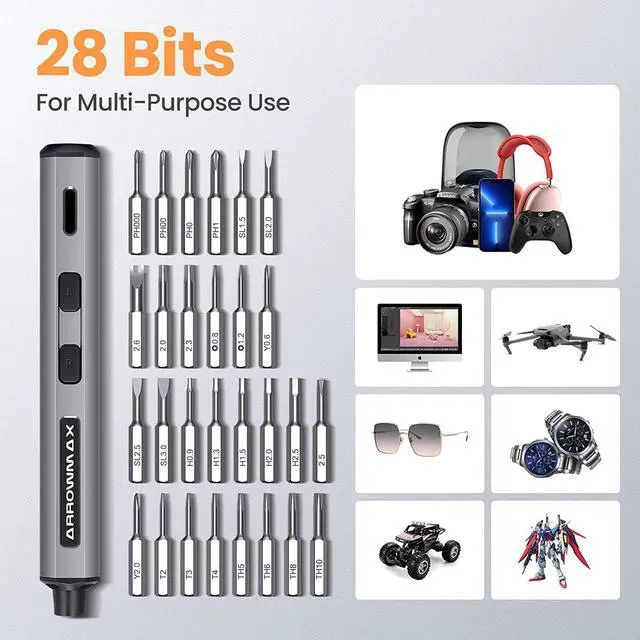 Alt view image 2 of 7 - Electric Screwdriver Cordless Precision Screwdriver Set with 28 Magnetic Precision Bits, Rechargeable Portable Repair Tool Kit for Electronics Laptops Glasses Clocks