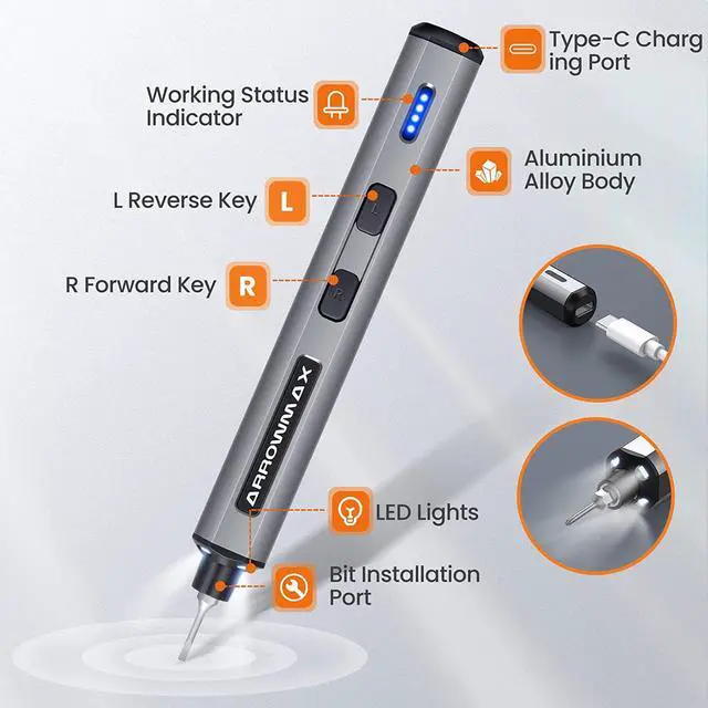 Alt view image 7 of 7 - Electric Screwdriver Cordless Precision Screwdriver Set with 28 Magnetic Precision Bits, Rechargeable Portable Repair Tool Kit for Electronics Laptops Glasses Clocks