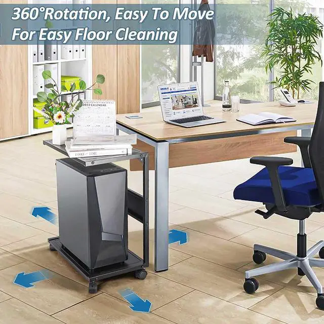 Alt view image 3 of 6 - Computer Tower Stand, Iron PC Stand 2-Tier CPU Stand with Locking Caster Wheels Suitable for Most PC