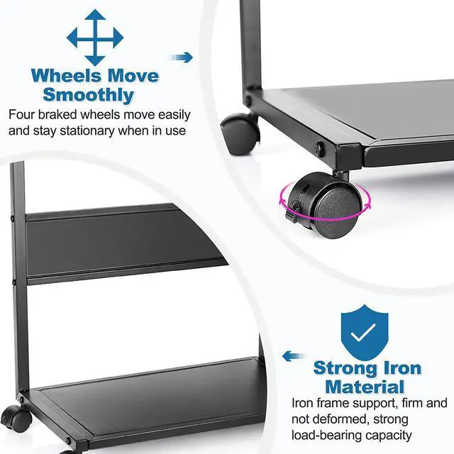 Alt view image 4 of 6 - Computer Tower Stand, Iron PC Stand 2-Tier CPU Stand with Locking Caster Wheels Suitable for Most PC