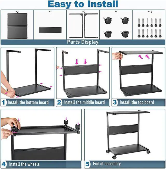 Alt view image 6 of 6 - Computer Tower Stand, Iron PC Stand 2-Tier CPU Stand with Locking Caster Wheels Suitable for Most PC
