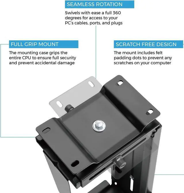 Alt view image 3 of 5 - Adjustable Under Desk Computer Mount and Wall Mount | CPU Holder That Fits Most PC or Computer Cases