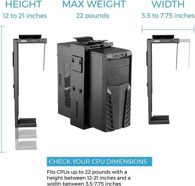 Alt view image 2 of 5 - Adjustable Under Desk Computer Mount and Wall Mount | CPU Holder That Fits Most PC or Computer Cases