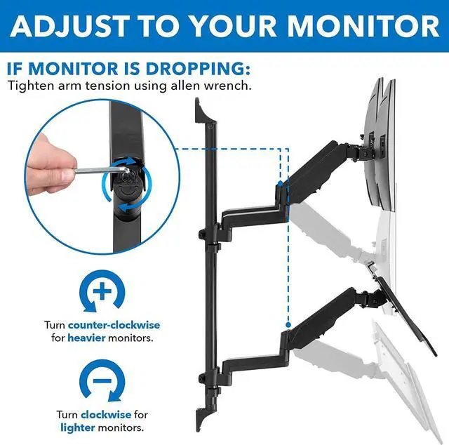 Alt view image 6 of 7 - Wall Mount Workstation with Dual Monitor Mount, Keyboard Tray and CPU Holder, Height Adjustable Full Motion Arms, Fits Two 32 Inch Computer Screens
