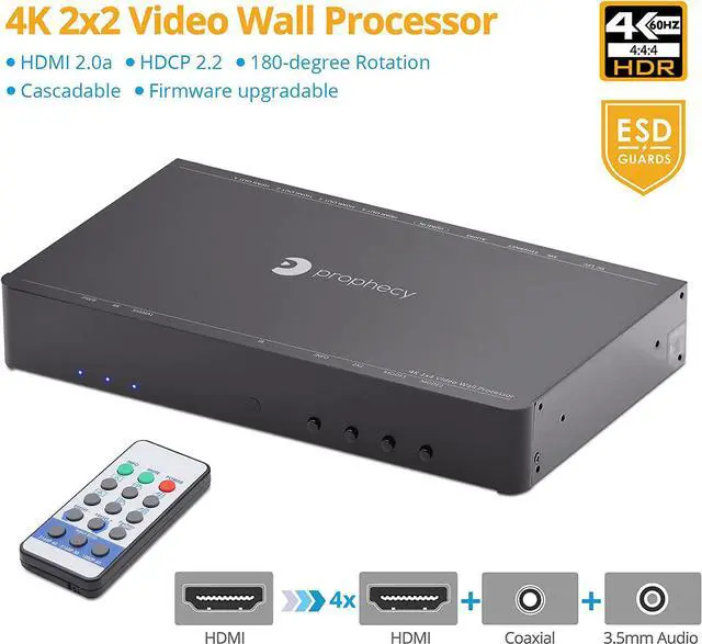 Alt view image 2 of 7 - Prophecy 2x2 Video Wall Processor  180º Rotation, Tear-Free, Bezel Adjustment, Cascading, Supports 1x1, 2x2, 1x2, 2x1, 1x3, 3x1, 1x4, 4x1, FW Upgradable, TAA Compliant (PRO-VideoWallv2)