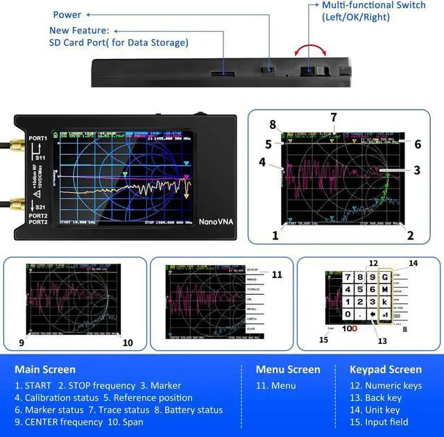 Alt view image 6 of 7 - NanoVNA-H4 V4.3 Vector Network Analyzer 10KHz-1.5GHz HF VHF UHF 4'' Portable Antenna Analyzer Measuring S Parameters, Voltage Standing Wave Ratio, Phase, Delay, Smith Chart