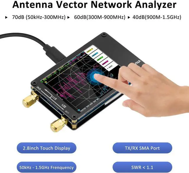 Alt view image 5 of 7 - NanoVNA Vector Network Analyzer 10KHz -1.5GHz HW V3.5 HF VHF UHF Antenna Analyzer Measuring S Parameters, Voltage Standing Wave Ratio, Phase, Delay, Smith Chart with 2.8'' Touchscreen