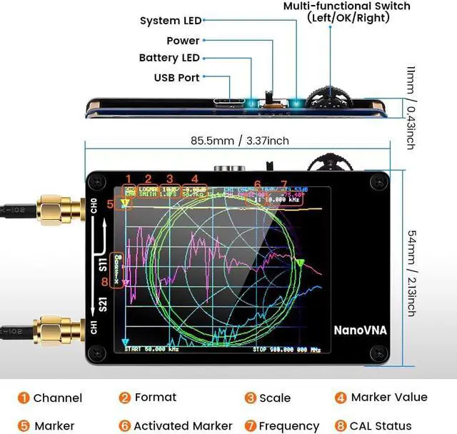 Alt view image 5 of 7 - 10KHz-1.5Ghz Vector Network Analyzer Kit,SEESII MF HF VHF UHF Antenna Analyzer Measuring S Parameters, Voltage Standing Wave Ratio, Phase, Delay, Smith Chart with 2.8" Touch Screen