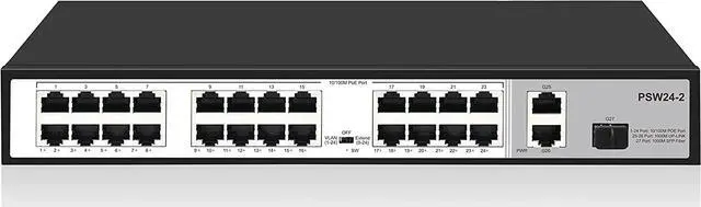 Alt view image 2 of 4 - 26 Port PoE Switch, 24 Port 10/100Mbps PoE+ Network Switch, Ethernet Switch Unmanaged with 2 Gigabit Uplink Ports, Up to 30W Per Port, High Power Total Budget 300W, 803.af/at Compliant, Rack Mount