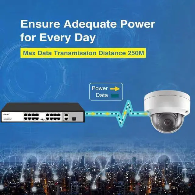 Alt view image 5 of 7 - 16 Port 10/100Mbps PoE Switch Unmanaged with 2 Gigabit Uplink Ports, POE Plus Up to 30W Per Port, High Power Total Budget 300W, 803.af/at Compliant, Rack Mount