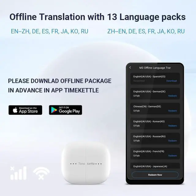 Alt view image 5 of 6 - Timekettle M3 Language Translator Earbuds, Two-Way Translator Device with APP for 40 Languages & 93 Accents Online, Offline Translator for Exploring Expat Life Freely, Compatible with iOS & Android