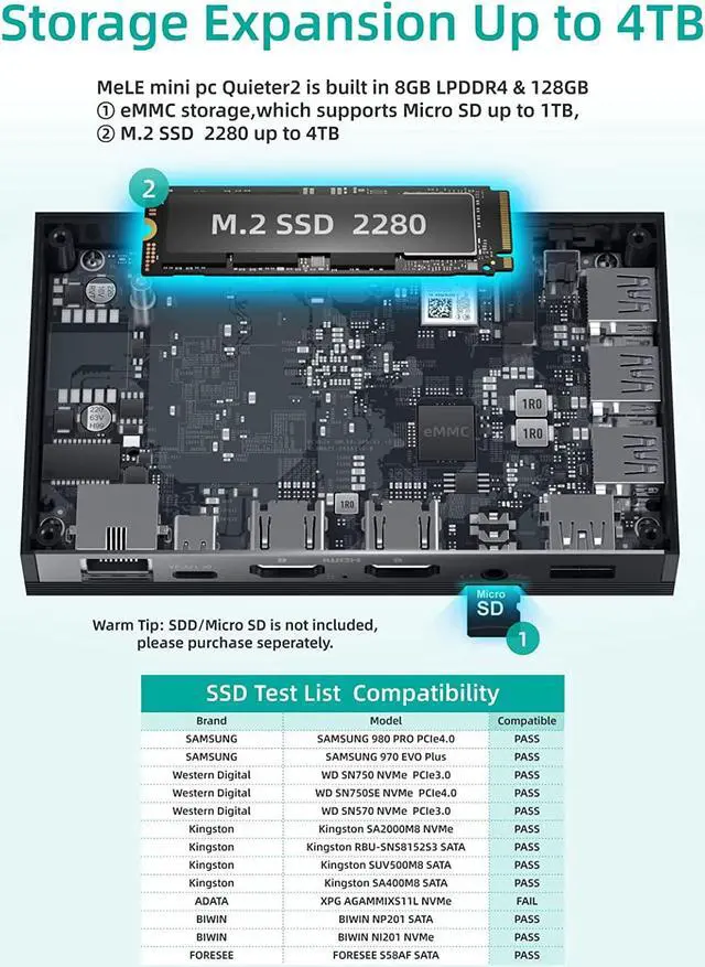 Alt view image 7 of 7 - Mini PC Windows 11 Pro Fanless Mini PC,Celeron J4125 8G 128G Small Desktop Computer Support Dual 4K Output,Dual WiFi,Gigabit Ethernet, BT4.2,Small Form Factor PC for Business/Industry