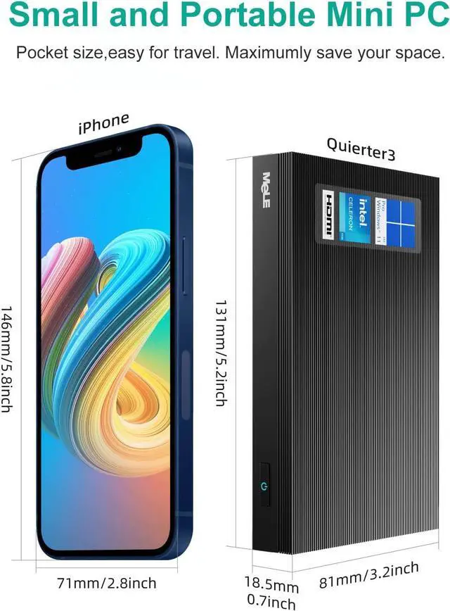 Alt view image 3 of 7 - Fanless Mini PC Windows 11 Pro Celeron N4500 Small Desktop Computer 4G LPDDR4 128G ROM Micro Form Factor PC Support WiFi 6,BT 5.2,Gigabit Ethernet,Dual 4K HDMI for Office/Home/Business