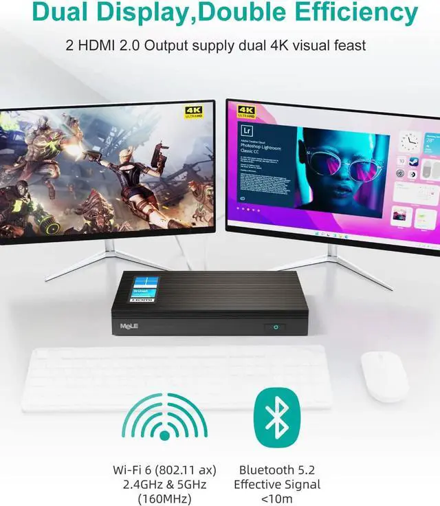 Alt view image 4 of 7 - Fanless Mini PC Windows 11 Pro Celeron N4500 Small Desktop Computer 4G LPDDR4 128G ROM Micro Form Factor PC Support WiFi 6,BT 5.2,Gigabit Ethernet,Dual 4K HDMI for Office/Home/Business