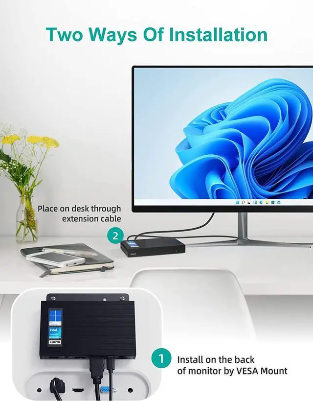 Alt view image 6 of 7 - Fanless Mini PC Windows 11 Pro Celeron N5105 Small Desktop Computer 8G LPDDR4 128G ROM Micro Form Factor PC Support WiFi 6,BT 5.2,Gigabit Ethernet,Dual 4K HDMI for Office/Home/Business