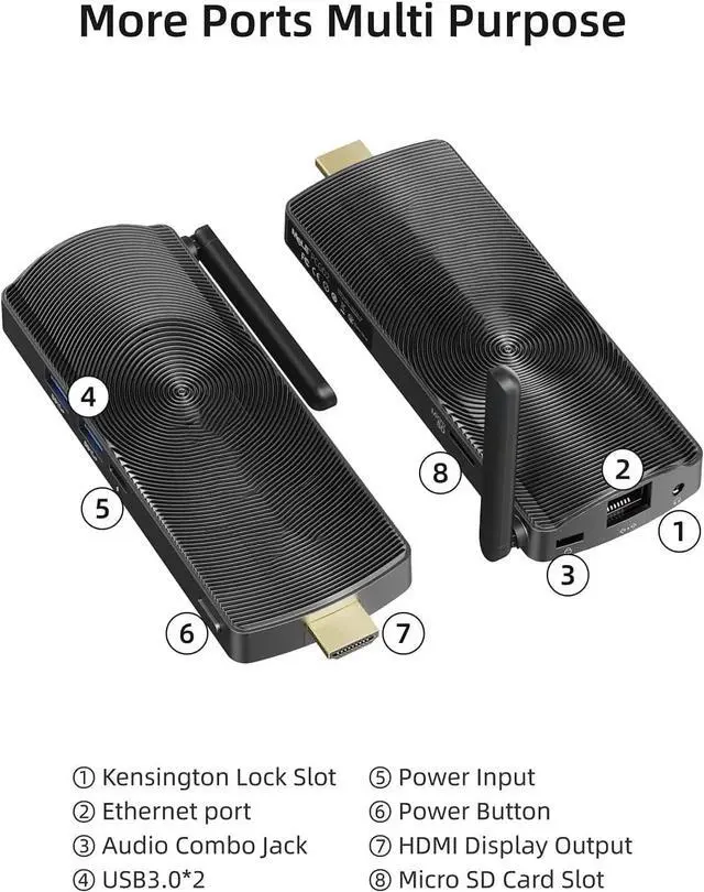 Alt view image 4 of 7 - Fanless Mini PC Stick Computer J4125 8GB 128GB Windows 11 Pro 4K HDMI Portable Businiess Compute Stick for Media Industry IoT Office, Support Win10 PXE Bluetooth WiFi Gigabit Ethernet