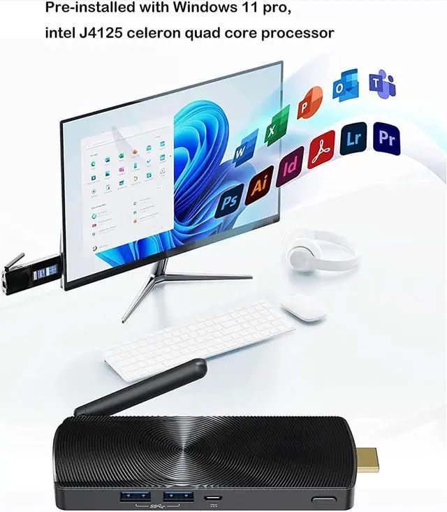 Alt view image 7 of 7 - Fanless Mini PC Stick Computer J4125 8GB 128GB Windows 11 Pro 4K HDMI Portable Businiess Compute Stick for Media Industry IoT Office, Support Win10 PXE Bluetooth WiFi Gigabit Ethernet